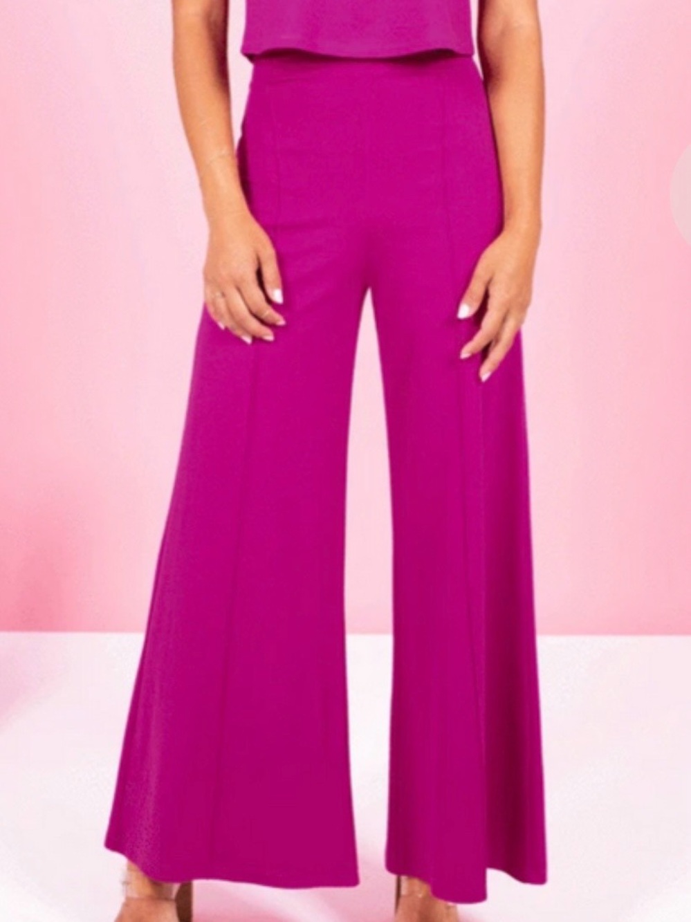 Ripley Rader Pink High Waisted Ponte Knit Wide Leg Pants Size 4 (Large)